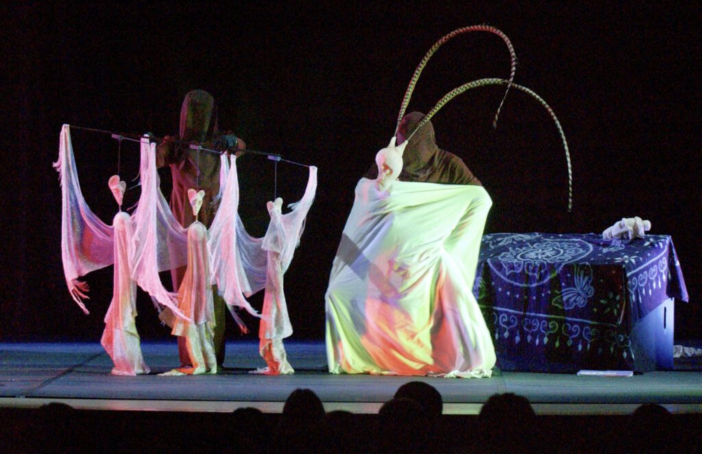 Photos of "Butterfly Dreams"  a puppetry program by Hua Hua Zhang, and David Regan, both UConn puppetry graduates.